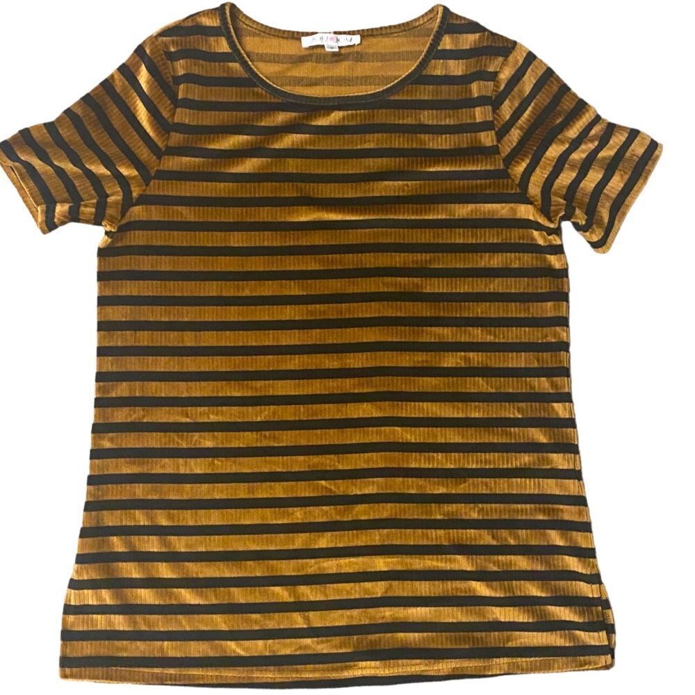 Joy Joy Black and Gold Striped Top